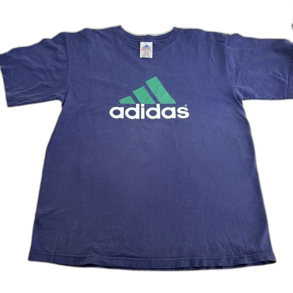 Vintage Adidas Mens Large Blue Logo Graphic T Shirt Short Sleeve Athletic Casual